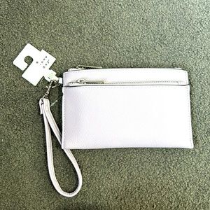 lavender wrist purse with 2 pockets and card holders inside